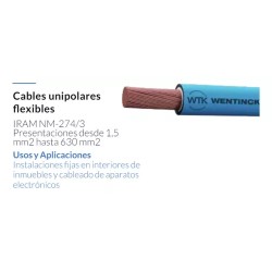 Cable unipolar 1.5mm2 normalizado IRAM celeste x 100mts - Wentick