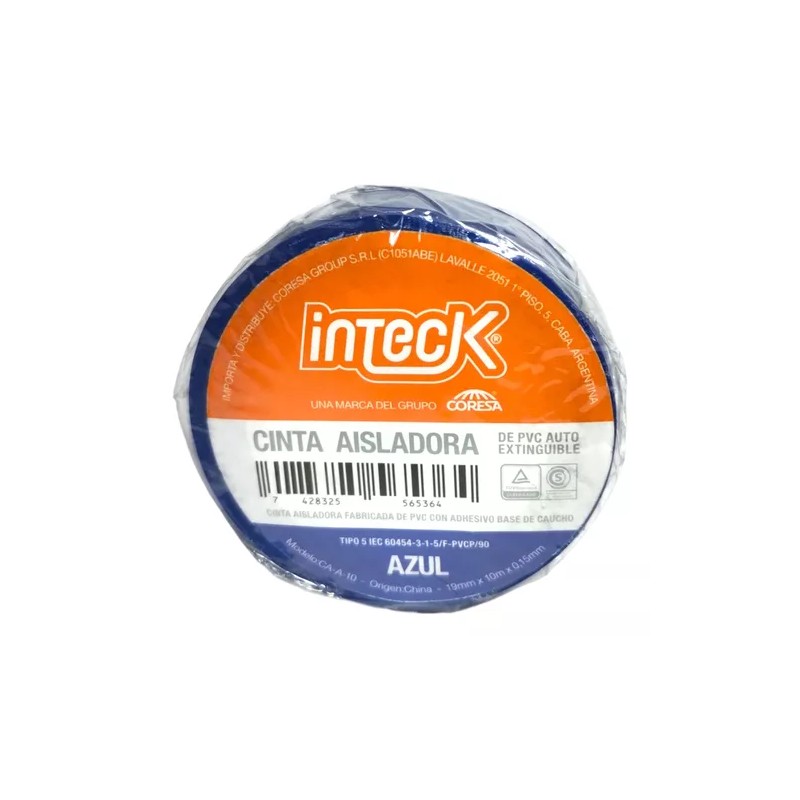 Cinta adhesiva PVC azul 10mts - Inteck