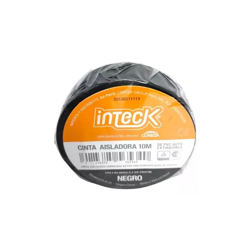 Cinta adhesiva PVC negra 10mts - Inteck