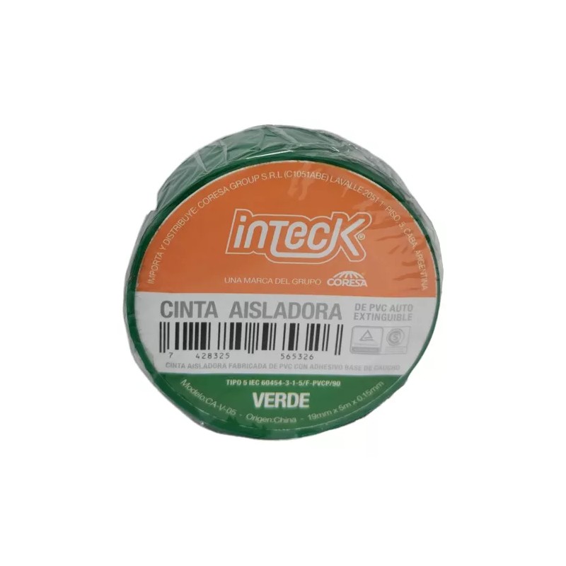 Cinta adhesiva PVC verde 10mts - Inteck