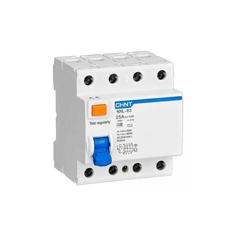 Disyuntor tetrapolar 4x25A - 30mA - Clase AC - 6kA - CHINT